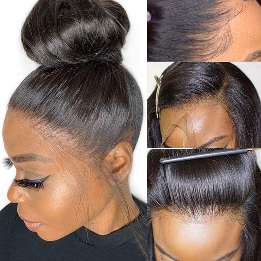 Glueless Straight Lace Front Wigs Human Hair with Baby Hair Malaysian Virgin Hair 10 Inch for Black Women 130% Density Pre Plucked 13x4 Swiss Lace Size Part Natural Color