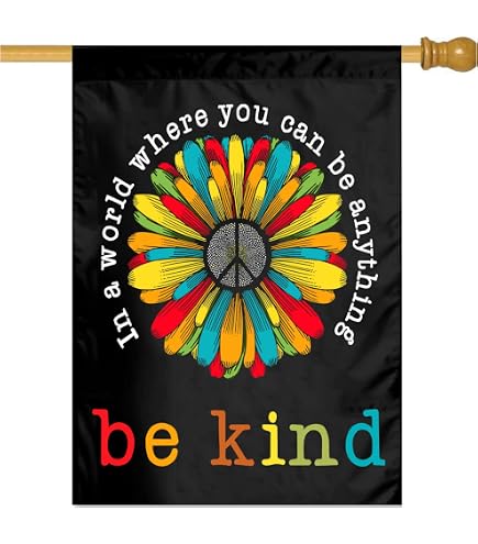 HOMETITUTE Be Kind Gartenflagge 71,1x101,6 Cm – Doppelseitig Mit Herz-Blumen-Design & Positivem Spruch