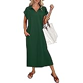 ANRABESS Womens Summer Casual Midi Dresses Short Sleeve Polo V Neck Loose Split Wrinkle-Free Beach Vacation Tshirt Maxi Dress