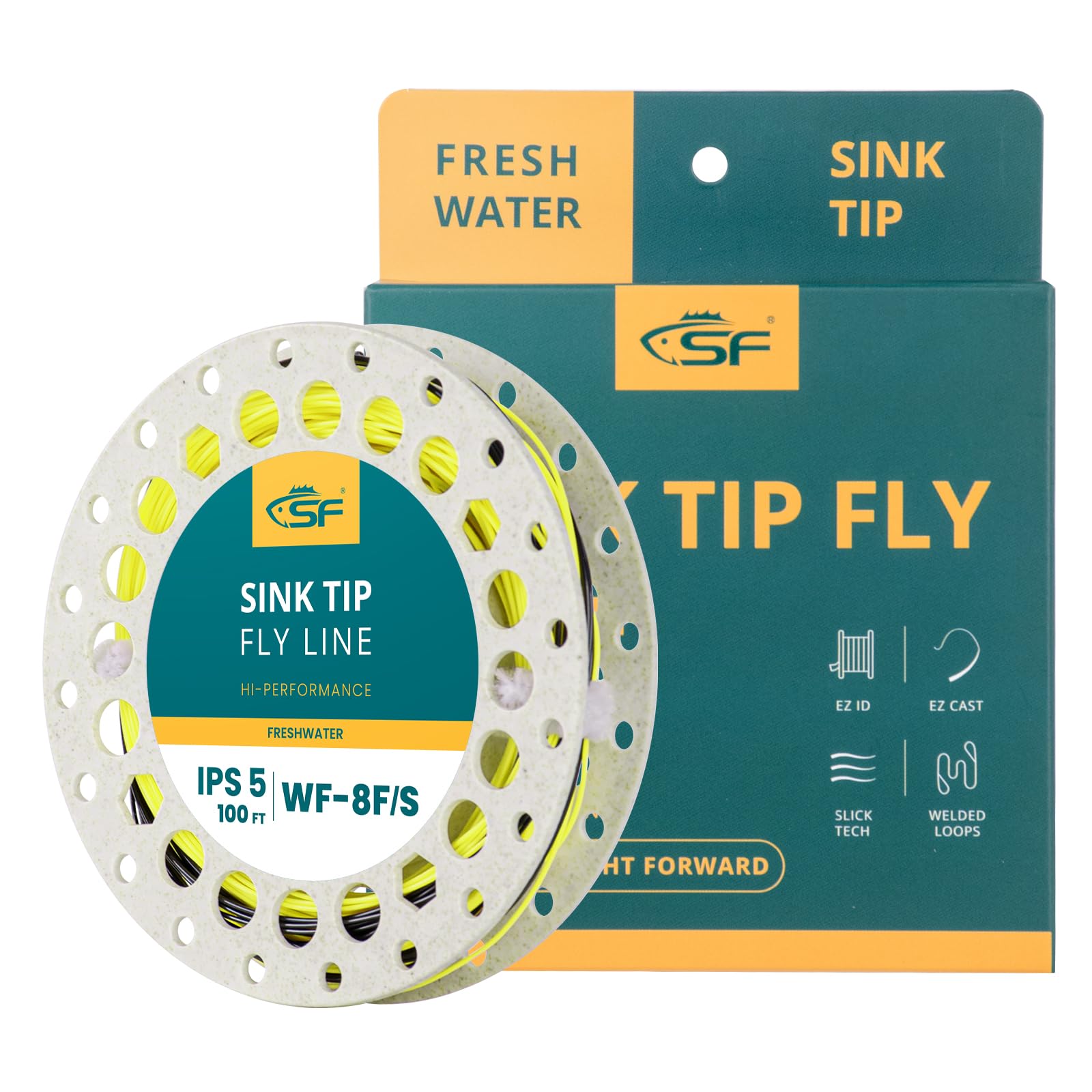 SF Hi-Viz Fly Fishing Sinking Tip Line Weight Forward Taper Floating Fly Line Sinking Line 100FT IPS5# WF8F/S Fluorescent Yellow&Black — image 1