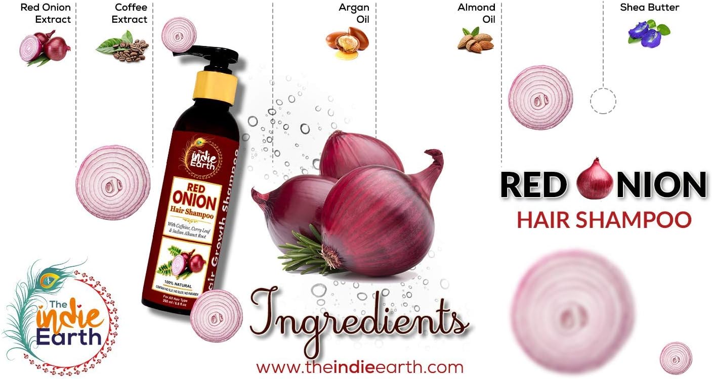 The Indie Earth Red Onion Shampoo with Caffeine Curry Leaf and Indian Alkanet Root Controlling Hair Fall Splitends Promotes Healthy Hair Growth - Image 5