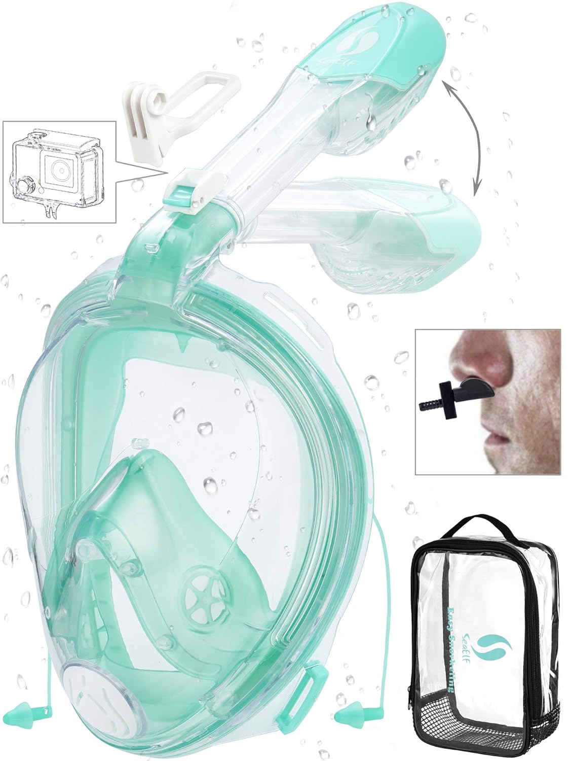 Full Face Snorkel Mask Easybreath Foldable AntiUV Ear Equalizer 180