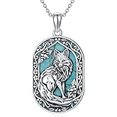 BETHZA Turquoise Fox Necklace 925 Sterling Silver Real Turquoise Gemstone Fox Animal Pendant Vintage Jewelry for Women