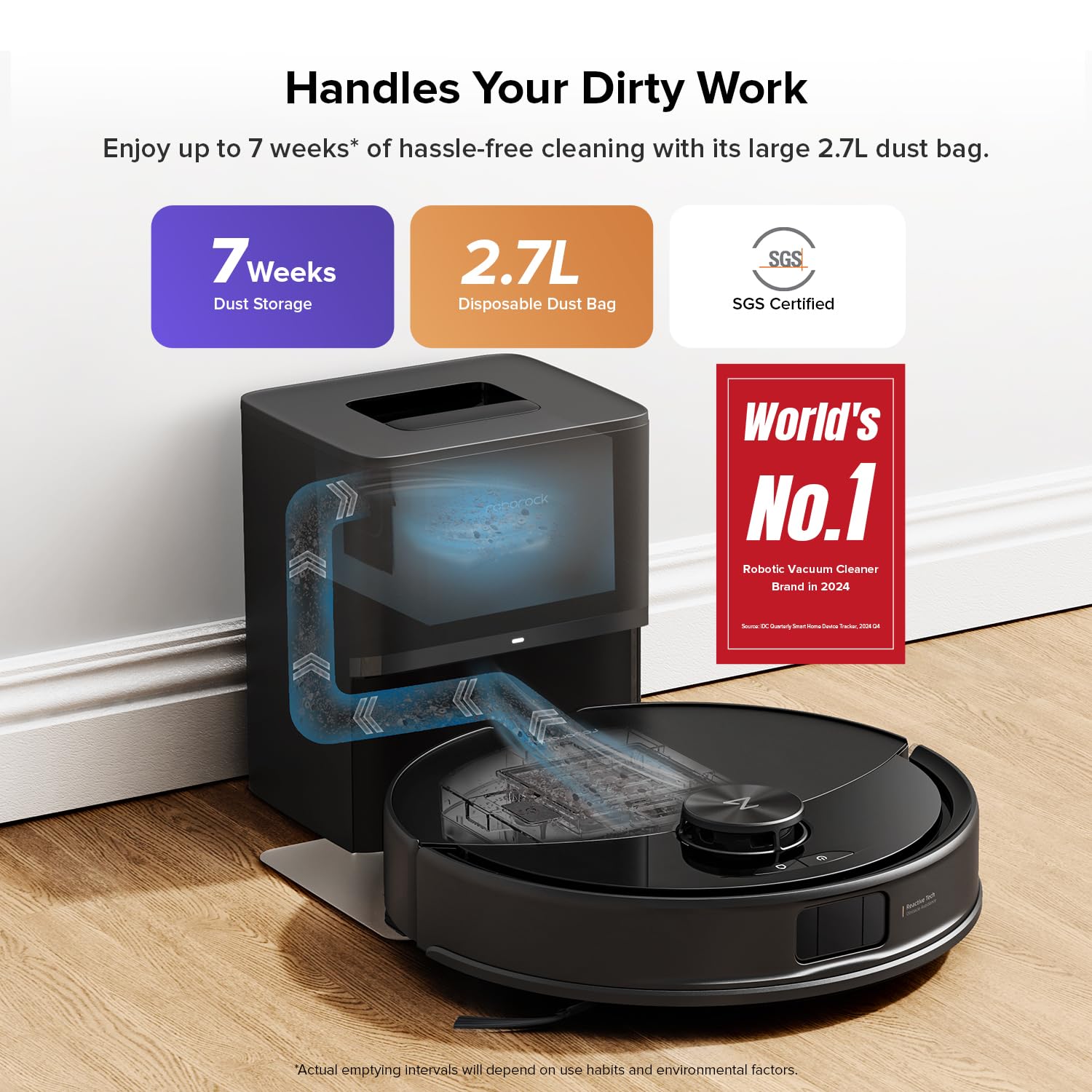 roborock Q10 S5+ Robot Vacuum and Mop, 10,000Pa Suction, Upgraded from Q8 max+, 70 Days Self-Emptying, Obstacle Avoidance, Sonic Mopping, Dual Anti-Tangle Design, Auto Mop Lifting, Ideal for Pet Hair