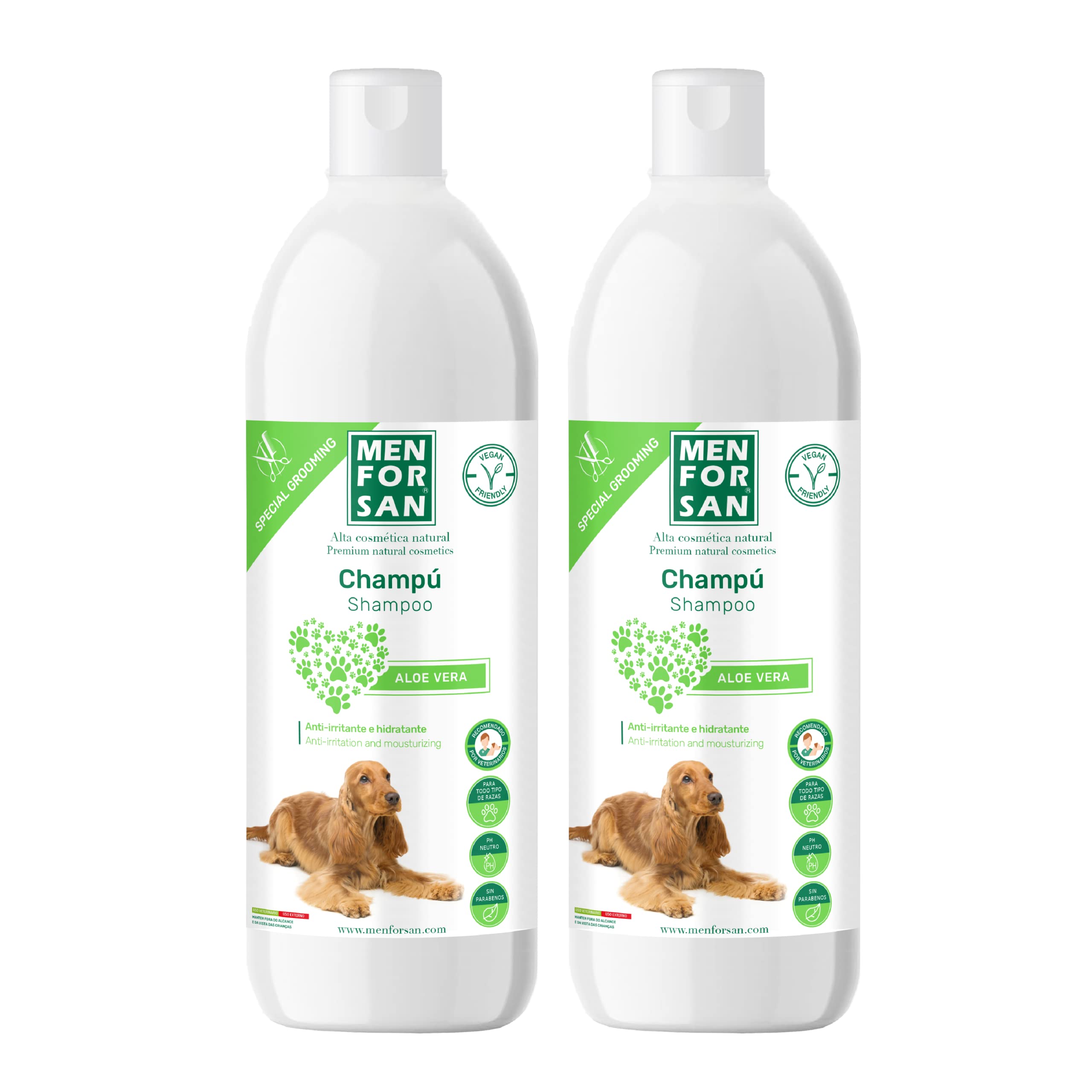 MENFORSAN Dog Shampoo, Aloe Vera, Green, 1 l pack of 2