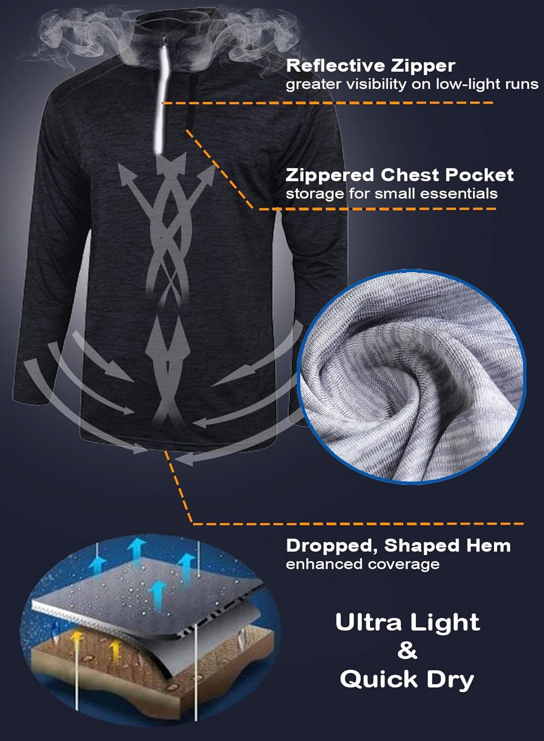 Liberty Imports Pack of 3 Men's Performance Quarter Zip Pullovers with Pockets, Quick Dry Active Long Sleeve Shirts: Clothing