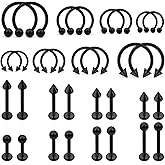 Ovxznts 32PCS 16G Lip Rings Surgical Steel Snake Bite Jewelry Labret Jewelry Monroe Lip Barbell Ring Daith Tragus Helix Piercing Jewelry for Women Men 6mm/8mm/10mm/12mm