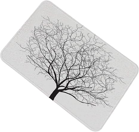 Amazon アパートの装飾 玄関マット 葉の木の枝のない古い枯れたオークの王冠イラスト 40x60cm マイクロファイバー 可愛い 吸水 速乾 足拭きマット 黒と白 浴室足ふきマット ホーム キッチン オンライン通販