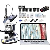 SWIFT Trinocular Compound Microscope SW350T,40X-2500X Magnification,Siedentopf Head,Research-Grade,Two-Layer Mechanical Stage,1.3mp Camera and Software Windows and Mac Compatible