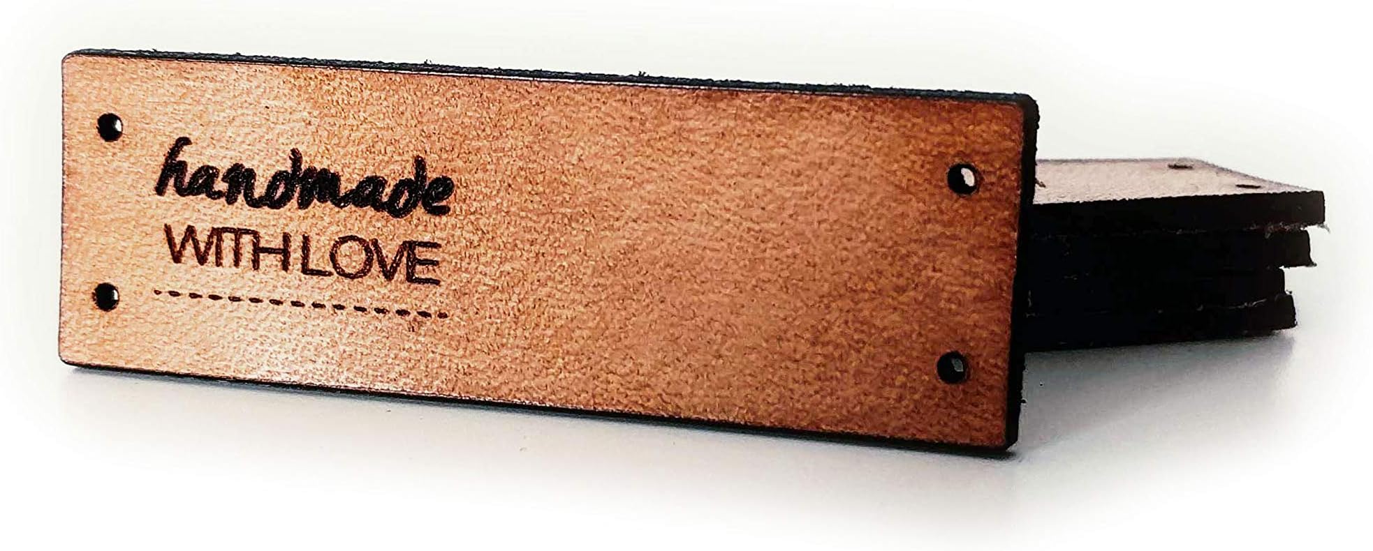 Handmade Leather Labels E | 15 pcs | Exclusive engraved genuine italian leather tag