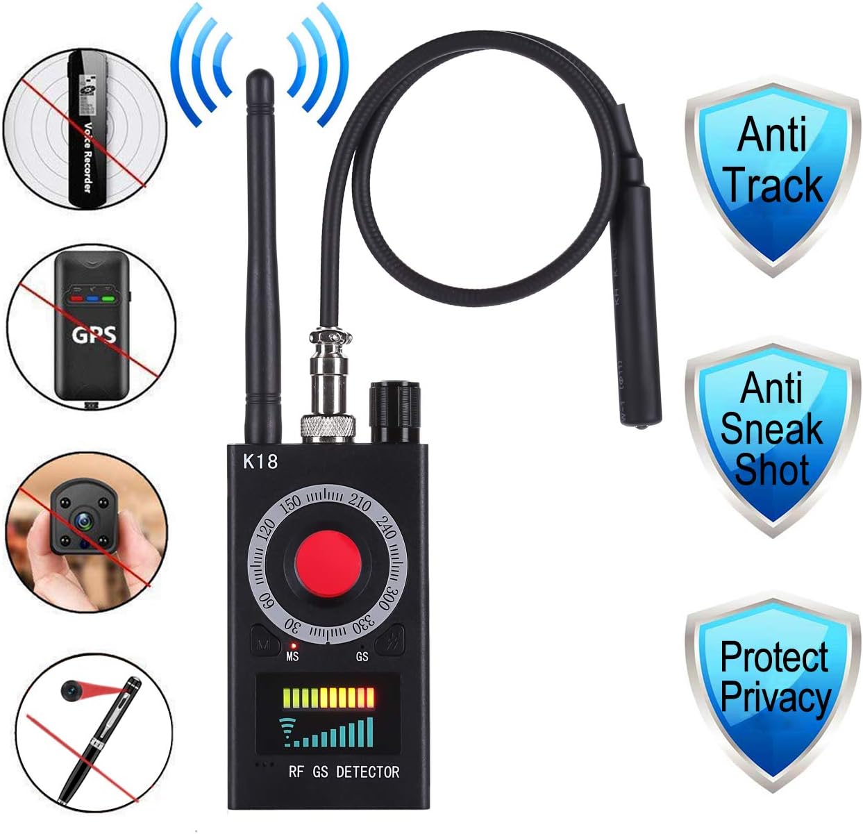 Anti Spy Detector RF Bug Detectors,Hiddem Camera Detectors Finders,Cellphone GPS Signal Bug Detectors,Listening Device Detector--Hotels,Homes,Life Safety