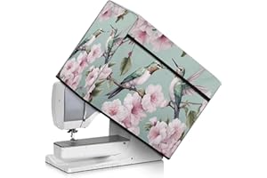 Annejudy Sewing Machine Dust Cover with Storage Pockets Durable Protective Sewing Machine Cover Dust Cover Compatible with Most Standard Machines and Accessories, Birds Flower Pattern