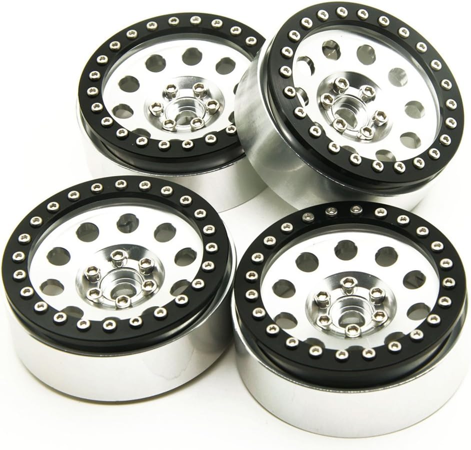MOHERO 2.2'' Alloy beadlock Wheels Rims Set for RC 1/10 AXIAL Wraith Crawler Car Pack of 4 (Black+Silver)