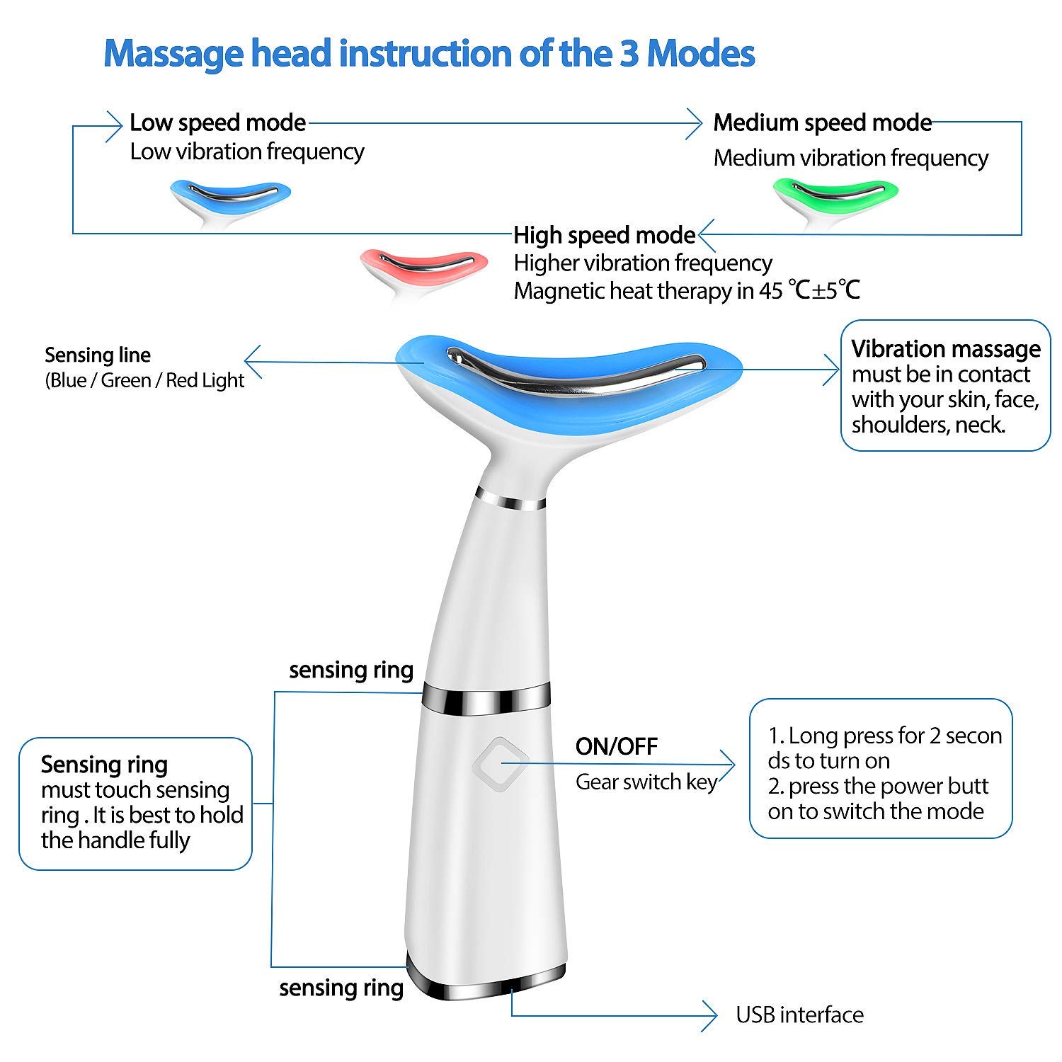 High Frequency Facial Machine, Neck Skin Tightening Lifting Device Rechargeable, Anti Aging Face Neck Massager Wrinkles Appearance Removal, 113℉±41℉ Micro-Vibration, 3 Lights Therapy Modes: Beauty