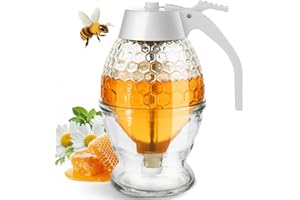 Honey Dispenser, 8oz Honey Dispenser No Drip Glass with Stand, Honey Container & Coffee Syrup Dispenser for Tea Time & Giftin
