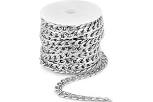 CADIKEZ 16.5 Ft Stainless Steel Curb Chains, 5mm 6mm 7mm 9mm Cuban Chain Roll Bulk for Jewelry Making