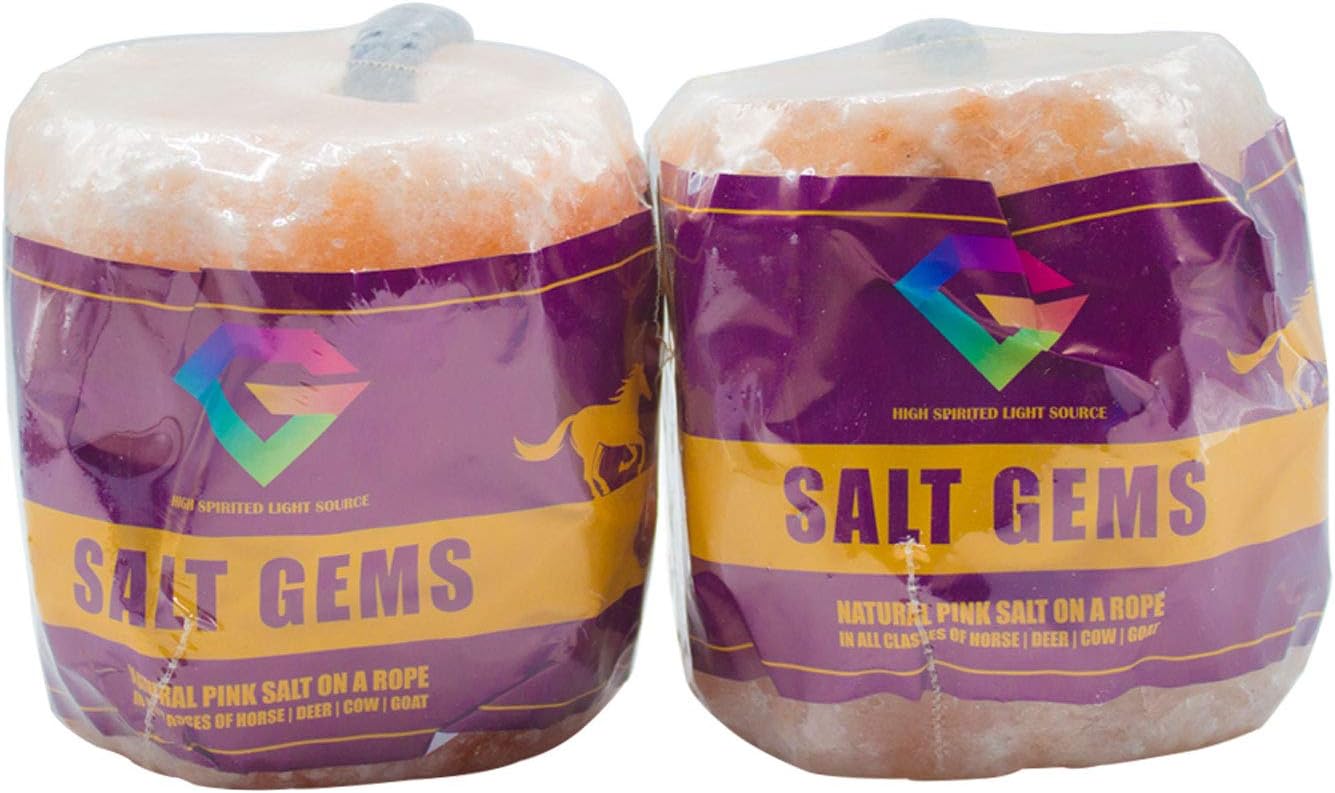 SALT GEMS 2 Pack 6 lbs, Himalayan Animal Lick Salt, Natural Pure Pink Salt Block on a Rope for Horses, Deer, Goats, Cattle,Rabbits: Garden & Outdoor