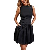 sabrilila Summer Bubble Dresses for Women Sleeveless Slim Fit Cute Drop Waist Cocktail Party Club Mini Dress with Pocket