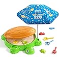 HYES Turtle Sandbox with Lid, Sand Pit with Adjustable Umbrella & 8pcs Beach Toys for Toddler 3-5, Kids Sand Box with Cover Suit for Sensory Playsand, Summer Gifts for Indoor Outdoor Backyard