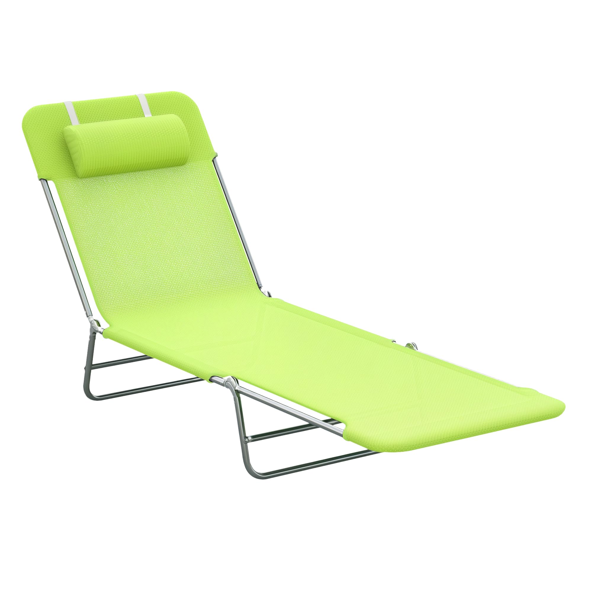 Outsunny Sun Bed Chair Garden Lounger Recliner Adjustable Back Relaxer Chair Furniture Light Green