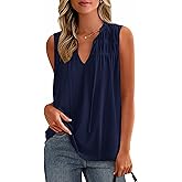 PRETTYGARDEN Womens Summer Tops Sleeveless V Neck Shirts Ruffle Loose Tank Top Smocked Work Flowy Dressy Casual Blouses