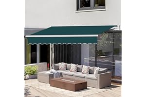 VUYUYU 9.8'x8.2' Patio Awning Retractable Awning Cover Sunshade Shelter Outdoor Canopy with Crank Handle and Water-Resistant Polyester for Courtyard, Balcony, Shop, Restaurant, Cafe, Deck (Green)