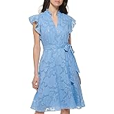 Jessica Howard Womens Style Midi Ruffle Sleeve Clip Chiffon