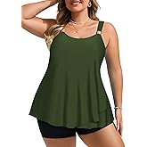 Hanna Nikole Womens Tankini Swimsuits 2 Piece Bathing Suit Flowy Ruffle Tankini Tops with Swim Shorts