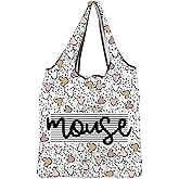 MBMSO Cartoon Mouse Reusable Shopping Grocery Bag with Pouch Foldable Magical Kingdom Family Vacation Gift for Fairy Tale Fan