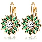 Austrian Crystal Flower Drop Leverback Earrings for Women Fashion 14K Gold Plated Hypoallergenic Jewelry