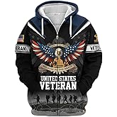United States Veteran Zip-Up Hooded Sweatshirt Tactical Hoodies Military Land Of The Free Eagles Zip Up Hoodie For Men