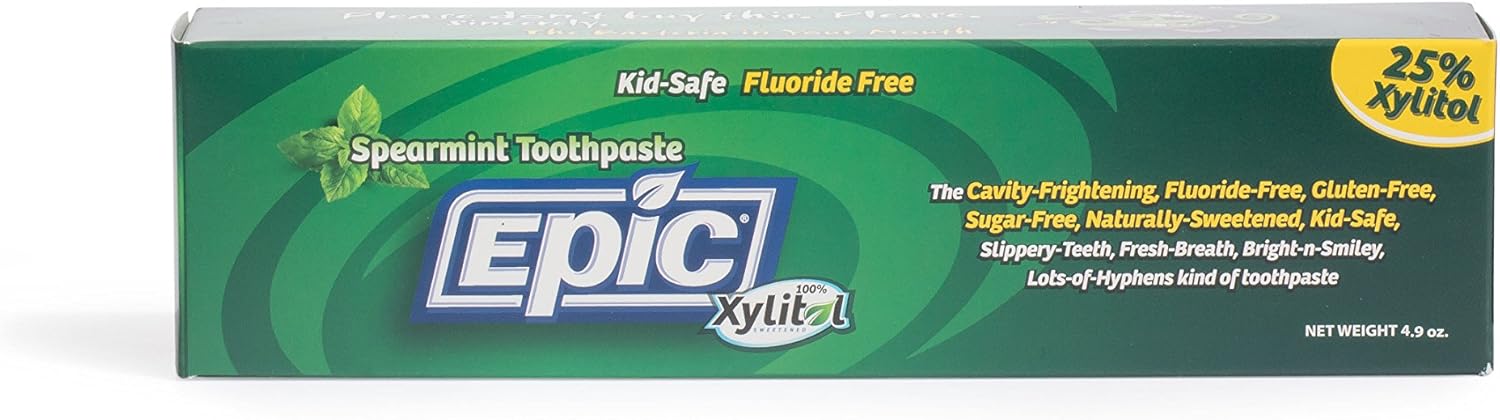 Epic Dental Fluoride Free Xylitol Toothpaste, Spearmint, 4.9 Oz Tube (Multi-Pack): Health & Personal Care