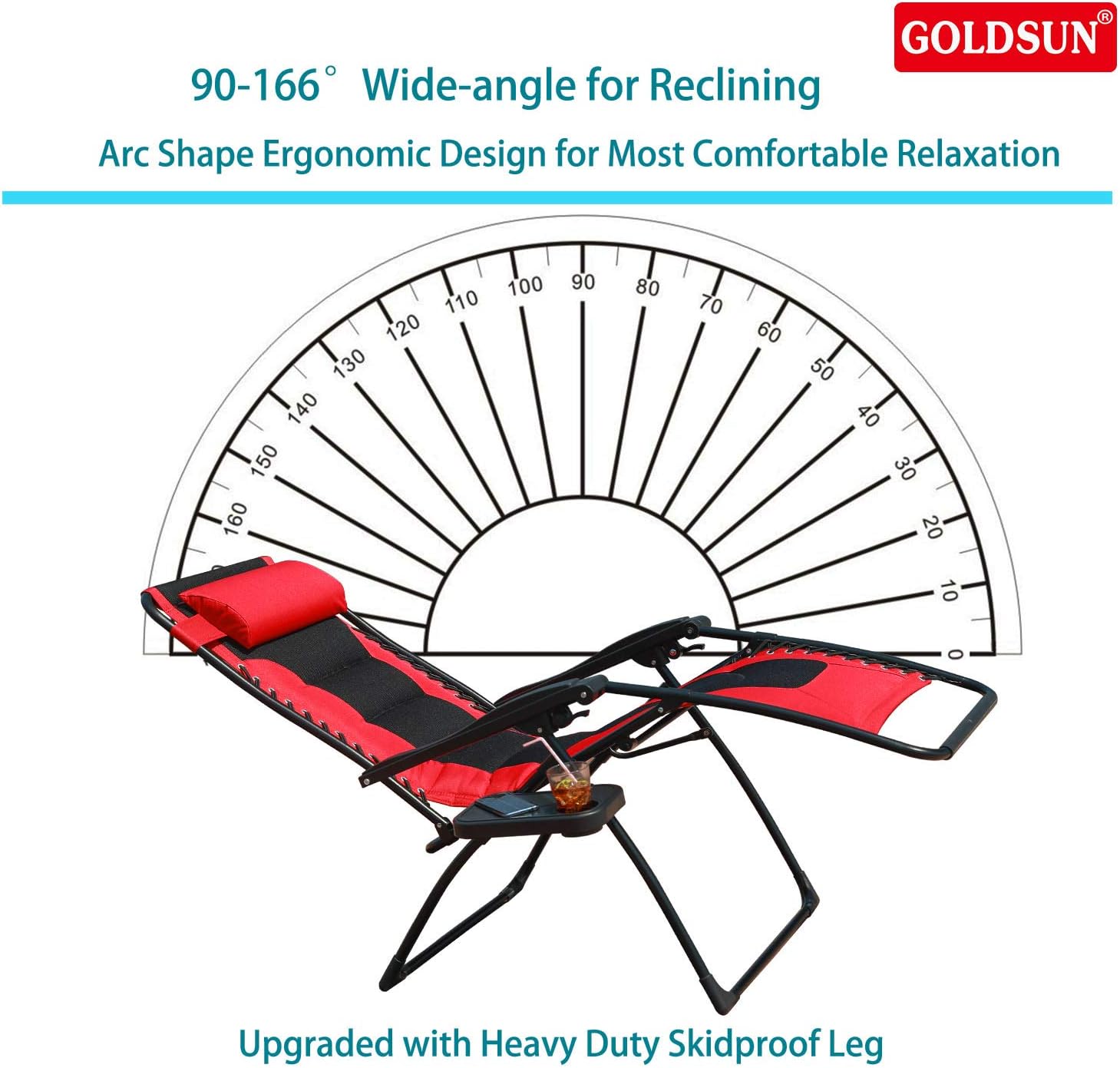 GOLDSUN Oversized Padded Zero Gravity Reclining Chair Adjustable Patio Lounge Chair with Cup Holder for Outdoor Beach Porch,Swimming Pool (Red): Furniture & Decor