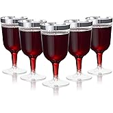 MATANA 24 Elegant Clear Hard Plastic Wine Glasses Silver Rim 6 oz - Sturdy & Reusable Glasses for Cocktails, Dessert - Birthdays, Weddings, Christmas, BBQ, Picnic, Parties, Bulk Pack