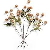 5Pcs Fall Pompon Mums Artificial Flowers,Fake Kiku Mini Silk Chrysanthemum with Long Stems - Fall Mum Faux Flowers for DIY Bouquet Centerpieces Wedding Fillers Autumn Home Decoration(Light Taupe)
