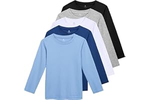 HIAHIF 5 Pack Cotton Boys Long Sleeve Shirts Toddlers Soft Crewneck Tee Kids Basic Long-Sleeve T-Shirts Top