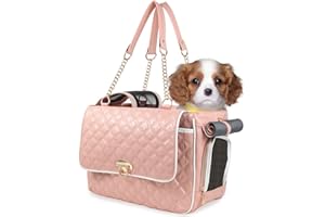 BETOP HOUSE Fashion Dog Purse Carrier for Small Dogs and Cats with 2 Large Pockets PU Leather Pet Carrier Cat Carrier TSA Airline Approved Puppy Kitten Purse Carrier for Travel Hiking Road Trip, Pink