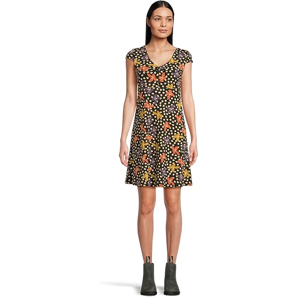 Toad&Co Women's Marley Tiered Short Sleeve Dress, Black Ditsy
