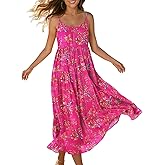 YESNO Summer Bohemian Floral Dresses for Women Spaghetti Straps Maxi Dress Casual Flowy Dresses with Pockets ES0