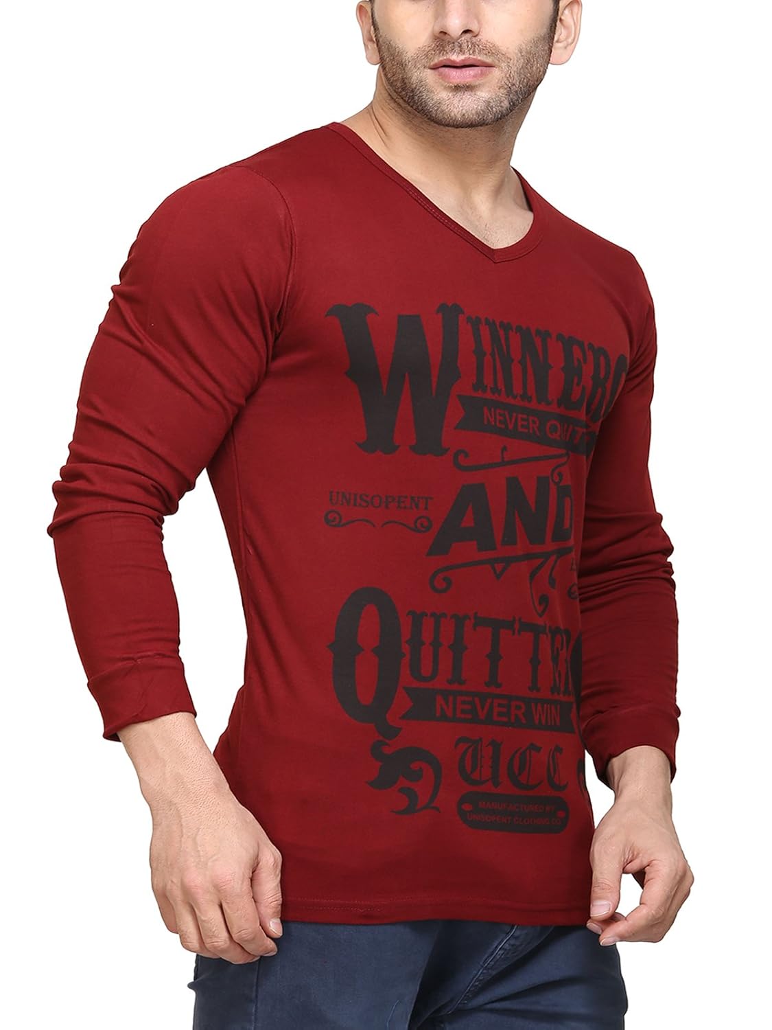 unisopent men's v neck full sleeves printed cotton t-shirt