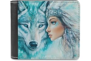 Indian U.S. Wolf And Woman Trendy Men's Wallets Slim Front Pockets Bifold Wallet with ID Credit Card Holder