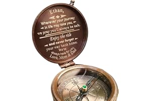 Engraved Compass Gift for Son or Grandson – Personalized Brass Pocket Compass – Custom Graduation Gift from Dad, Mom, or Gran