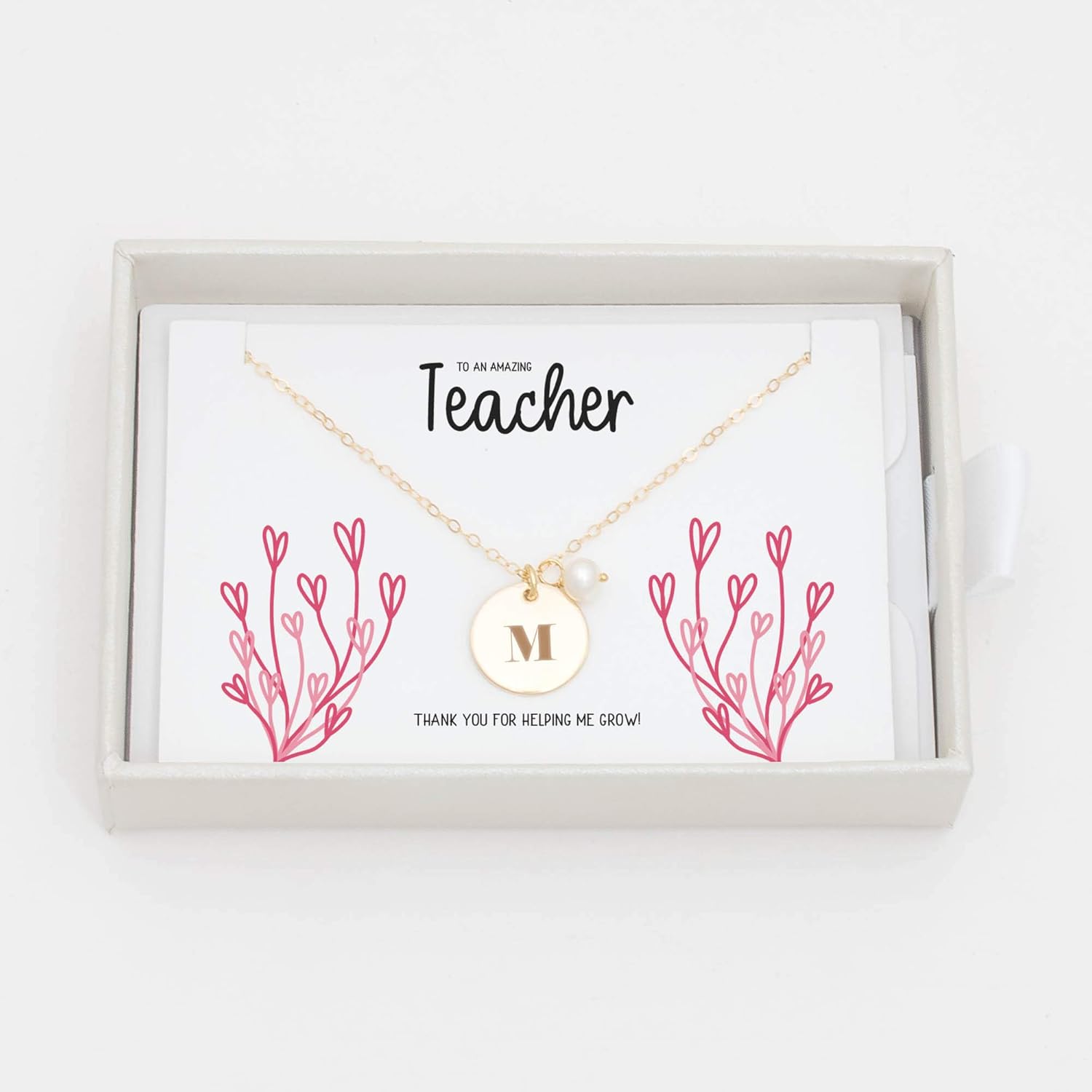 Amazon Com Teacher Appreciation Gift Personalized Initial Necklace With Pearl Charms Custom Thank You Gift For Favorite Teacher End Of Year Present For Women Jewelry From Student Parents Gratitude Gift Handmade