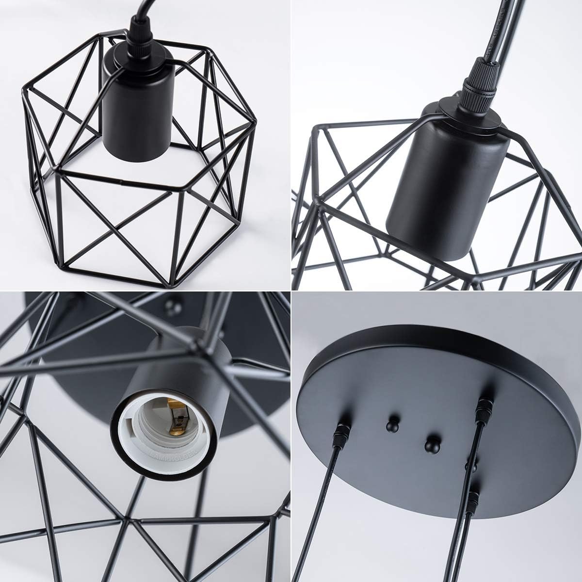 VILUXY Industrial 3-Light Pendant Lighting, with Black Metal Cage Shade, Adjustable Pendant Light for Kitchen Living Room Bedroom Hallway or Bar - - 