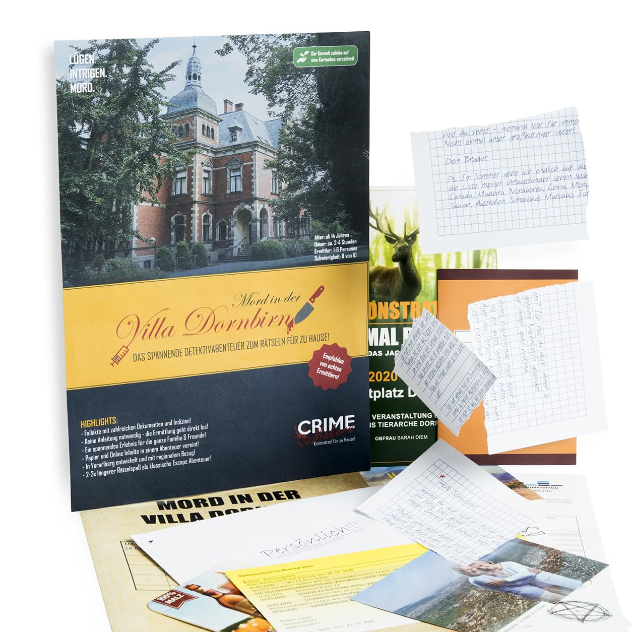 JAWAonline Crime Makers Detective Game - Puzzle Book Murder in the Villa Dornbirn - Escape Room Game - Exciting Puzzle Game - Board Game for Adults and Children - Crime Scene Crime Game