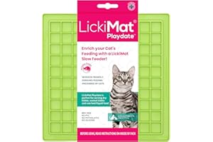 LickiMat Classic Playdate, Cat Slow Feeder Lick Mat, Boredom Anxiety Reducer; Perfect for Food, Treats, Yogurt, or Peanut Butter. Fun Alternative to a Slow Feed Cat Bowl or Dish, Green