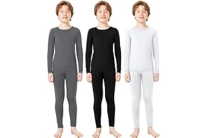 Silkfly Boys Thermal Underwear Set Base Layer Fleece Lined Underwear for Kids Shirt and Pants for Boys Winter