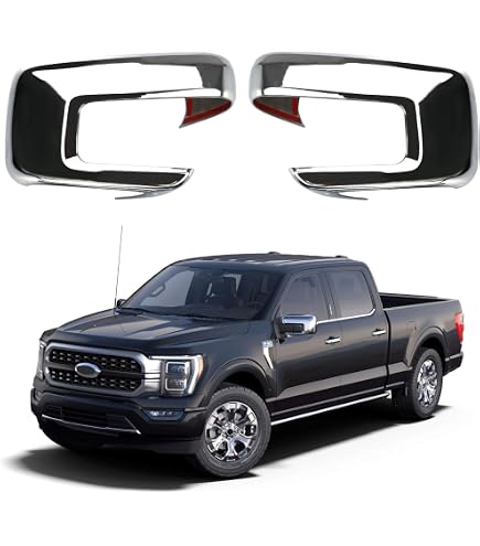 2021-2025 Ford F150 Mirror Covers In Iconic Silver (JS) - Adhesive Overlays With Signal Hole