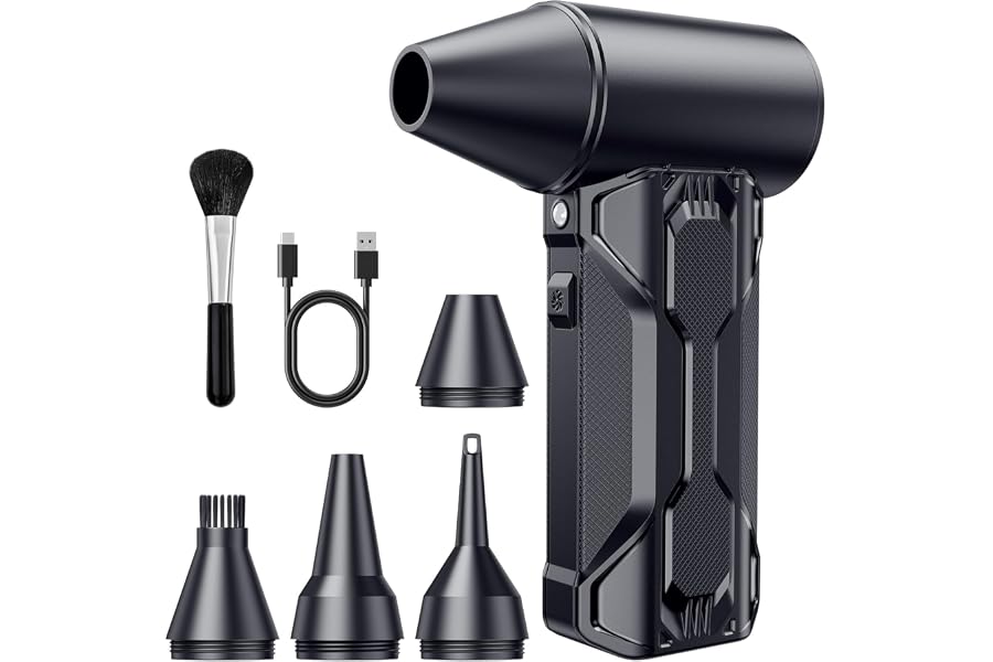 Compressed Air Duster, 110000 RPM High-Speed Electric Air Duster with Brushless Motor, 3-Speed Settings, Rechargeable Cordless Dust Blower with Fast Charging for PC, Keyboard, Car, Home (Black)