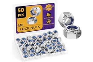 ZERDANS M8x1.25mm Nylon Insert Lock Nuts, 50pcs Hex Locknuts Metric (18-8) 304 Stainless Steel Self-Locking Nylon Lock Nuts Assorted Hardware Lock Nuts for Bolt for RC Cars 3D Printer